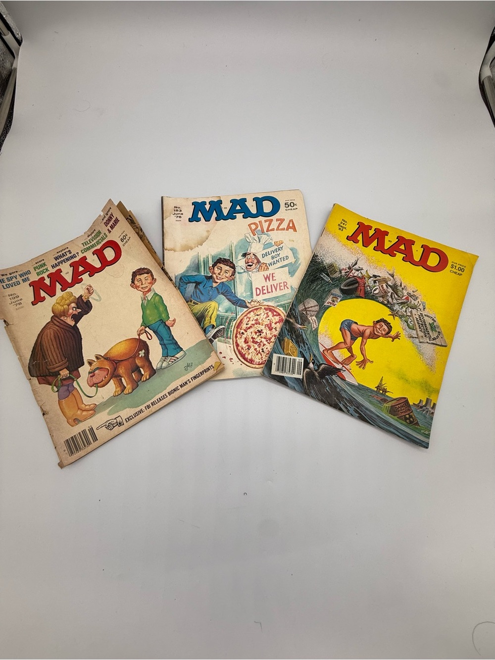 Vintage old pre owned Magazine mad Comic Bundle - Yellow, White & Cream Covers